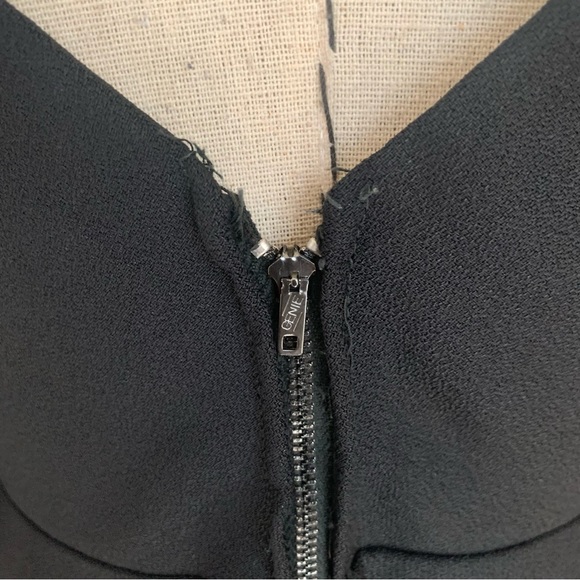 Vintage 60s Black Crepe Dress Cold Shoulder Bishop Sleeve Rhinestone Buttons - Picture 14 of 16